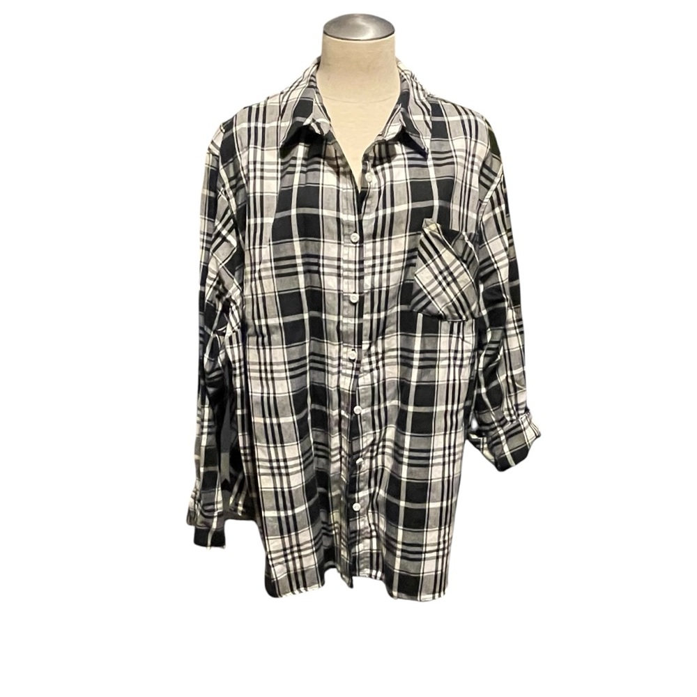 Ava & Viv Flannel Shirt Women's Black White Grey Plaid Size 3X NWT